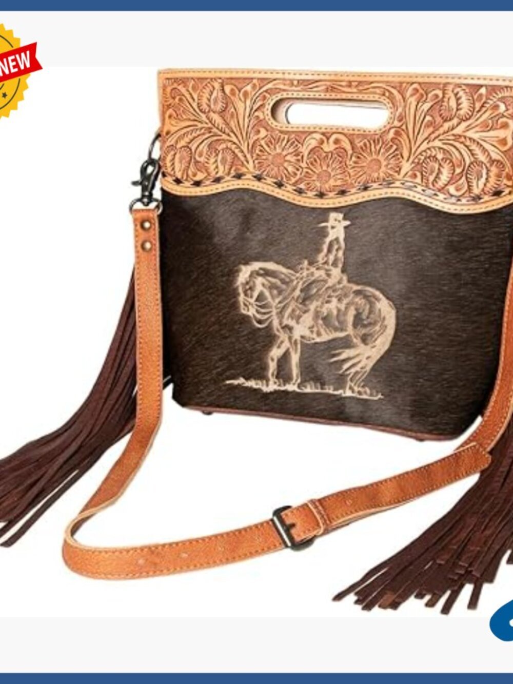 Genuine Leather Western Clutch Purse with Removable Shoulder Strap